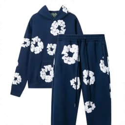 3D Puff Print Floral Hoodie & Jogger Set – Unisex Oversized Streetwear, Fleece-Lined Sweatshirt & Pants for Fall/Winter