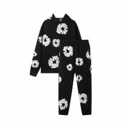 3D Puff Print Floral Hoodie & Jogger Set – Unisex Oversized Streetwear, Fleece-Lined Sweatshirt & Pants for Fall/Winter