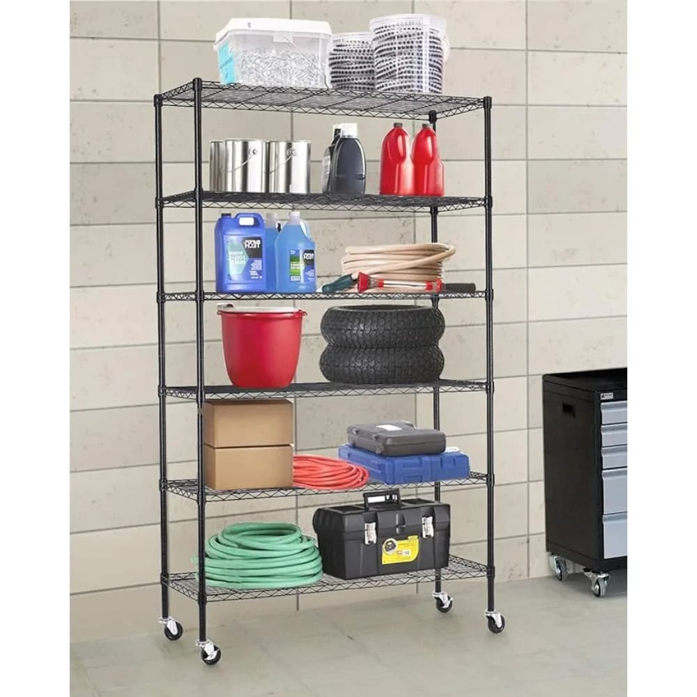 Wire Shelving Unit with Wheels Steel 6 Tier Heavy Duty Layer Rack Storage Metal Shel Garage Organizer Wire Rack Shelving Adju