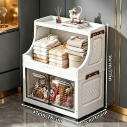 Foldable Storage Bins With Open Shelf, Stackable Mobile Storage Cabinet With Doors, Multifunctional Modular Organizer System With Wheels, Portable Storage Trolley Cart For Entryway, Living Room, Bedroom, Bathroom, Kitchen, Organization And Storage