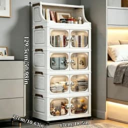Foldable Storage Bins With Open Shelf, Stackable Mobile Storage Cabinet With Doors, Multifunctional Modular Organizer System With Wheels, Portable Storage Trolley Cart For Entryway, Living Room, Bedroom, Bathroom, Kitchen, Organization And Storage