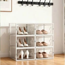 6 12 24 Transparent Plastic Stackable Shoe Rack Foldable Shoe Box Organizer Space Saving Storage Container with Flip Door for Entryway Closet Dorm Room Bathroom Stackable Clear Sneaker Storage Unit