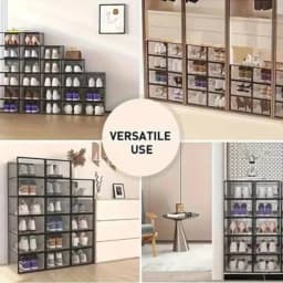 6 12 24 Transparent Plastic Stackable Shoe Rack Foldable Shoe Box Organizer Space Saving Storage Container with Flip Door for Entryway Closet Dorm Room Bathroom Stackable Clear Sneaker Storage Unit