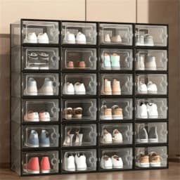 6 12 24 Transparent Plastic Stackable Shoe Rack Foldable Shoe Box Organizer Space Saving Storage Container with Flip Door for Entryway Closet Dorm Room Bathroom Stackable Clear Sneaker Storage Unit