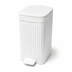 Apartment Dorm Essential Square Pedal Trash Can, Vertical Ribbed Matte Plastic Waste Bin with Bag Fixing Rim, Dual Foot & Press Lid, Odor Blocking Household Garbage Bin for Bedroom, Bathroom & Home Office