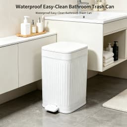 Apartment Dorm Essential Square Pedal Trash Can, Vertical Ribbed Matte Plastic Waste Bin with Bag Fixing Rim, Dual Foot & Press Lid, Odor Blocking Household Garbage Bin for Bedroom, Bathroom & Home Office