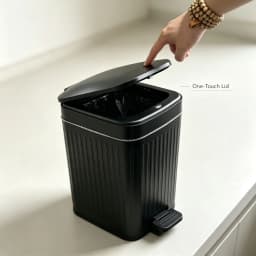 Apartment Dorm Essential Square Pedal Trash Can, Vertical Ribbed Matte Plastic Waste Bin with Bag Fixing Rim, Dual Foot & Press Lid, Odor Blocking Household Garbage Bin for Bedroom, Bathroom & Home Office