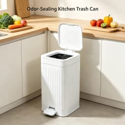 Apartment Dorm Essential Square Pedal Trash Can, Vertical Ribbed Matte Plastic Waste Bin with Bag Fixing Rim, Dual Foot & Press Lid, Odor Blocking Household Garbage Bin for Bedroom, Bathroom & Home Office