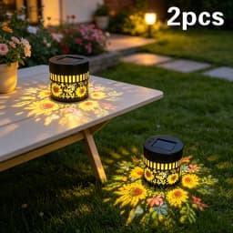 2-Pack Outdoor Courtyard Solar Wall Lights New Upgraded Colorful Sunflower Butterfly Waterdrop Shapes Table Lamp Fence Light Colorful Lighting Effects Ideal for Garden Lawn Dining Table Outdoor Party Decoration