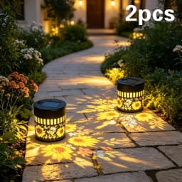 2-Pack Outdoor Courtyard Solar Wall Lights New Upgraded Colorful Sunflower Butterfly Waterdrop Shapes Table Lamp Fence Light Colorful Lighting Effects Ideal for Garden Lawn Dining Table Outdoor Party Decoration