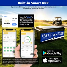 PWOD 48V 105Ah 100AH LiFePO4 Battery, Bluetooth Real-Time Monitoring Golf Cart Battery With Charger, 200A BMS,3A Active Balancing, MAX.5,376Wh, Low-Temp Protection, Rechargeable Lithium Battery