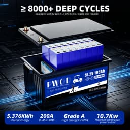 PWOD 48V 105Ah 100AH LiFePO4 Battery, Bluetooth Real-Time Monitoring Golf Cart Battery With Charger, 200A BMS,3A Active Balancing, MAX.5,376Wh, Low-Temp Protection, Rechargeable Lithium Battery
