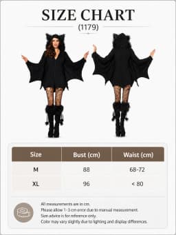 Women Cozy Bat Halloween Costume, Furry Cat Ear Hooded Zip‑Up Dress with Bat Wings, Vampire Animal Cosplay Outfit for Carnival Party