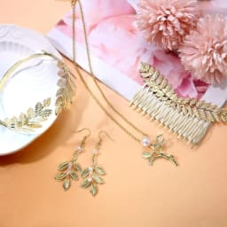 9 Pcs Greek Goddess Costume Accessories Set for Women Golden Laurel Leaf Crown Headband Upper Arm Coil Bracelet Pearl Leaf Dangle Earring Artificial Pearl Earrings Necklace Bridal Wedding