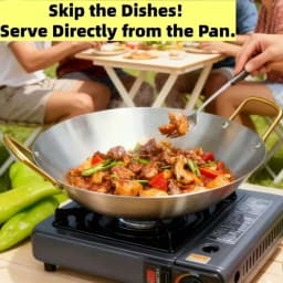 PQSQRJU 316 Stainless Steel Wok Pan And Fryer, Heavy-Duty Professional, Non-Stick Surface Even Heat Distribution, Compatible With Gas Electric Induction Stoves, Durable Construction Versatile Cooking Pot, Ergonomic Handle Design Polished End