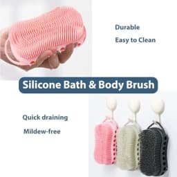 Double-Sided Exfoliating Silicone Body Scrubber, 2-in-1 Bath Scrubber, Shampoo Brush, Silicone Loofah for All Skin Types, Showe