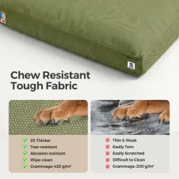 42 Inch Indestructible Canvas Outdoor Dog Bed for Extra Large Dogs, Chew Proof Waterproof Pet Bed with Machine Washable Removable Cover, Durable Indoor Patio Pet Pad for Crate, Green