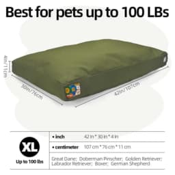 42 Inch Indestructible Canvas Outdoor Dog Bed for Extra Large Dogs, Chew Proof Waterproof Pet Bed with Machine Washable Removable Cover, Durable Indoor Patio Pet Pad for Crate, Green