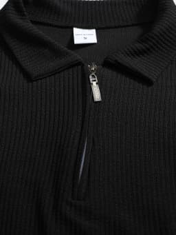 Men's European Style Slim Fit Pique Knit Sweater with Half-Zip Collar Long Sleeve Versatile Polo for Yacht Vacation Commute