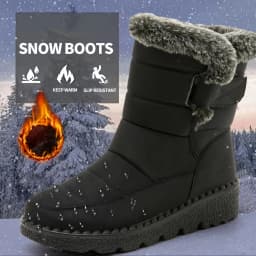 Women Winter Mid Calf Snow Boots Thick Plush Lined Warm Booties Magic Strap Waterproof Non Slip Flat Sole Thermal Shoes for Daily Walking Cold Weather Black Navy Wine Red Multi Colors Ladies Casual Winter Footwear