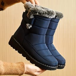 Women Winter Mid Calf Snow Boots Thick Plush Lined Warm Booties Magic Strap Waterproof Non Slip Flat Sole Thermal Shoes for Daily Walking Cold Weather Black Navy Wine Red Multi Colors Ladies Casual Winter Footwear