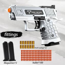 Soft bullet foam shell ejection explosion energy gun, realistic toy pistol, the best gift for teenagers, creative toy, silver.