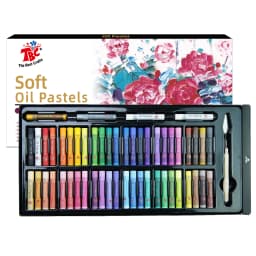 52 Colors Oil Pastels Soft Drawing Set for Artists Adults 52 Vibrant Sticks Including 2 Silver + 2 Gold. Drawer-Style Box + Palette Knife Included.