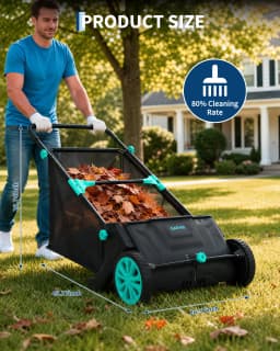 21 Inch Push Lawn Sweeper, 3.5 Cu Ft Hopper Bag, Dual Brushes, Adjustable Height For Leaves, Grass Clippings & Yard Debris Home