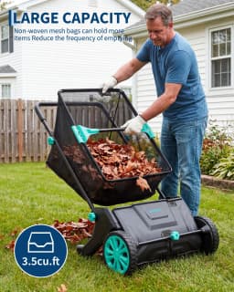 21 Inch Push Lawn Sweeper, 3.5 Cu Ft Hopper Bag, Dual Brushes, Adjustable Height For Leaves, Grass Clippings & Yard Debris Home
