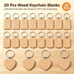 20Pcs Mixed Shape Blank Wooden Keychains Unfinished Wood Key Tags for Laser Engraving DIY Crafts Custom Name Logo Wholesale Gift Making