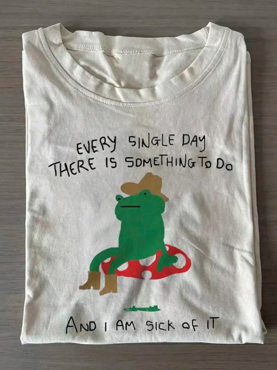 Unisex Novelty Gift Casual Tops 1Pc Crew Neck Short‑Sleeve 100% Cotton Comfort Fabric Funny "Eager To Put A Rotten Frog" Frog Graphic Print Tees For Summer Daily Wear
