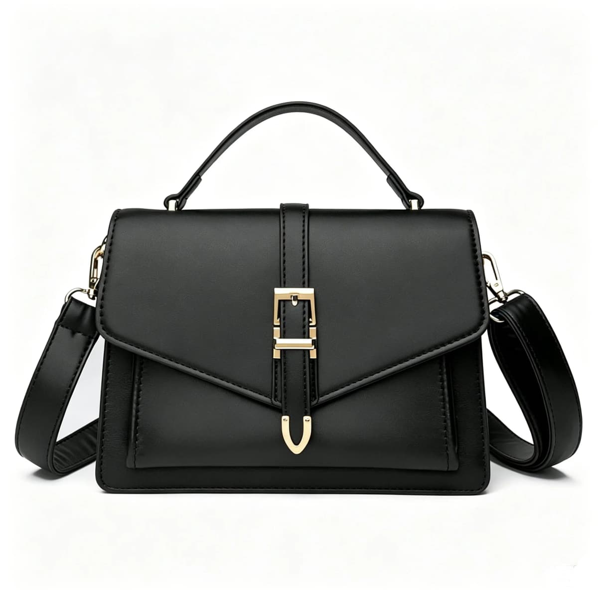 Women PU Leather Handbag Elegant Flap Square Shoulder Bag Metal Buckle Multi‑pocket Large Capacity Crossbody Purse Daily Work Office Satchel Bag