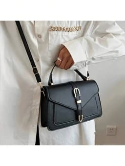 Women PU Leather Handbag Elegant Flap Square Shoulder Bag Metal Buckle Multi‑pocket Large Capacity Crossbody Purse Daily Work Office Satchel Bag