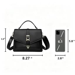 Women PU Leather Handbag Elegant Flap Square Shoulder Bag Metal Buckle Multi‑pocket Large Capacity Crossbody Purse Daily Work Office Satchel Bag