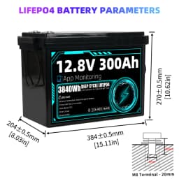 8000+ Cycles 12V 300Ah LiFePO4 Battery Grade A Built-in BT BMS 12.8V US Stock DIY 24V 48V For RV EV Golf Cart Solar Camping Yacht