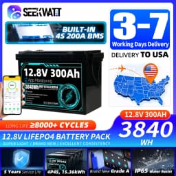 8000+ Cycles 12V 300Ah LiFePO4 Battery Grade A Built-in BT BMS 12.8V US Stock DIY 24V 48V For RV EV Golf Cart Solar Camping Yacht