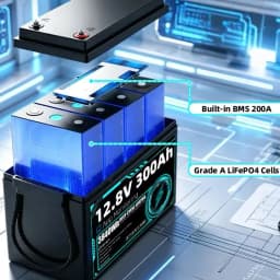 8000+ Cycles 12V 300Ah LiFePO4 Battery Grade A Built-in BT BMS 12.8V US Stock DIY 24V 48V For RV EV Golf Cart Solar Camping Yacht