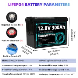 8000+ Cycles 12V 300Ah LiFePO4 Battery Grade A Built-in BT BMS 12.8V US Stock DIY 24V 48V For RV EV Golf Cart Solar Camping Yacht