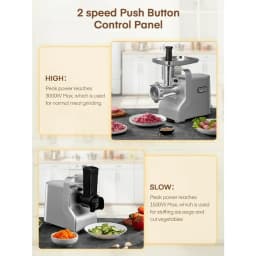Meat Grinder 3000W Max, Heavy Duty 5-in-1 Electric Meat Mincer with Sausage Stuffer & Kubbe Kit, 3 Stainless Steel Grinding Plates for Home Kitchen & Deer Processing (Silver)