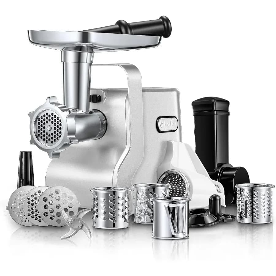 Meat Grinder 3000W Max, Heavy Duty 5-in-1 Electric Meat Mincer with Sausage Stuffer & Kubbe Kit, 3 Stainless Steel Grinding Plates for Home Kitchen & Deer Processing (Silver)