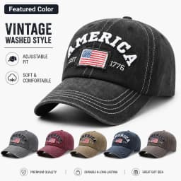 Vintage Washed Cotton Baseball Cap for Men Women USA Flag Embroidered Dad Hat Retro America 1776 Snapback Outdoor Sun Hats
