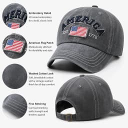 Vintage Washed Cotton Baseball Cap for Men Women USA Flag Embroidered Dad Hat Retro America 1776 Snapback Outdoor Sun Hats