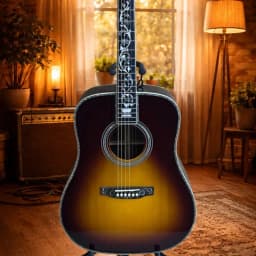 Sunset Burst Color Dreadnought Shape Style Model 41 Inch 6‑String Acoustic Guitar Acoustic Guitar Gloss Finish Vine Floral Inlay Ornate Binding Luxury Collection Stage Performance Wood Guitar