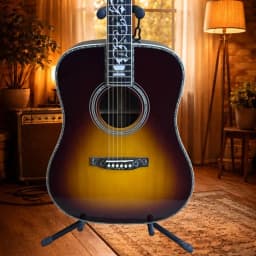Sunset Burst Color Dreadnought Shape Style Model 41 Inch 6‑String Acoustic Guitar Acoustic Guitar Gloss Finish Vine Floral Inlay Ornate Binding Luxury Collection Stage Performance Wood Guitar