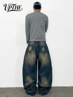 Men's Baggy Wide Leg Jeans, Y2K Vintage Washed Tiger Floral Embroidered Distressed Ripped Denim Pants, Loose Fit Hip Hop Streetwear Casual Trousers for Men