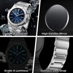 SAPPHERO Men's Quartz Watch Japan Movement Analog Wristwatch Stainless Steel Case Date Display 50M Waterproof Business Casual Fashion Luxury Dress Sport Watch for Men Classic Casual Daily Wear Office Work Travel Birthday Anniversary Holiday Gift