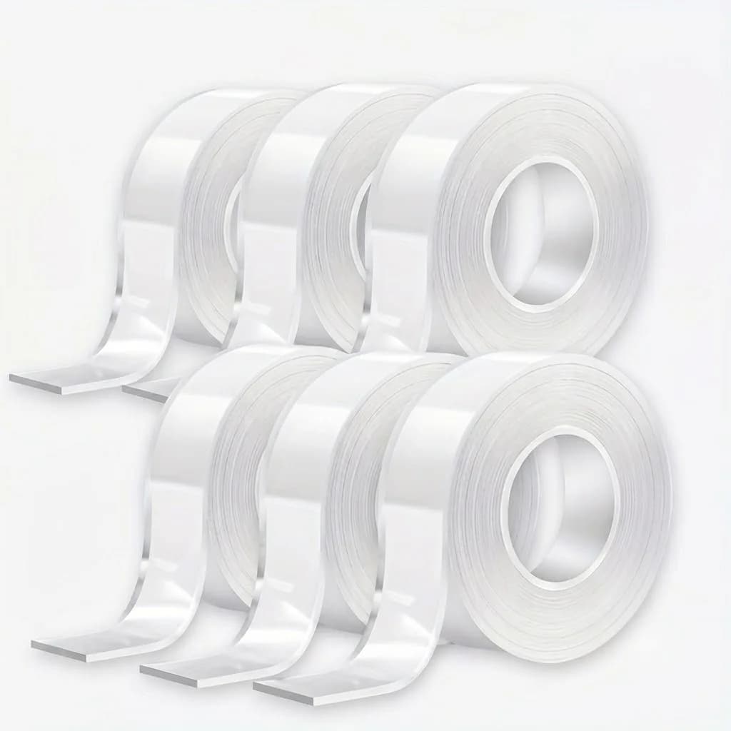 6 Rolls Flexible Nano Tape 10M x 20mm Transparent Double Sided Adhesive Tape for Kitchen Bathroom Use