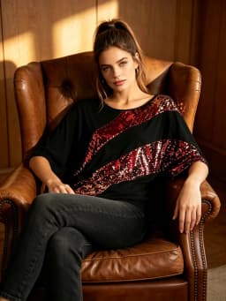 Women Black T‑Shirt Colorful Sequin Patchwork Short Sleeve Loose Tee Party Nightclub Casual Streetwear Tops