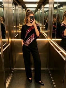 Women Black T‑Shirt Colorful Sequin Patchwork Short Sleeve Loose Tee Party Nightclub Casual Streetwear Tops