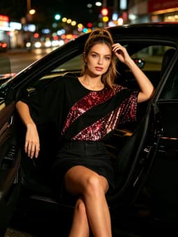 Women Black T‑Shirt Colorful Sequin Patchwork Short Sleeve Loose Tee Party Nightclub Casual Streetwear Tops